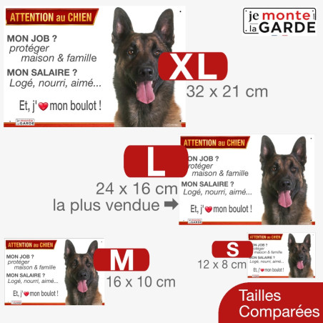 Malinois, plaque Attention au Chien humour – mon job ? protéger maison & famille – comparaison des tailles disponibles en photo