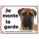 Bullmastiff Fauve Tête, Panneau portail Je Monte la Garde, plaque affiche pancarte risques et périls attention au chien