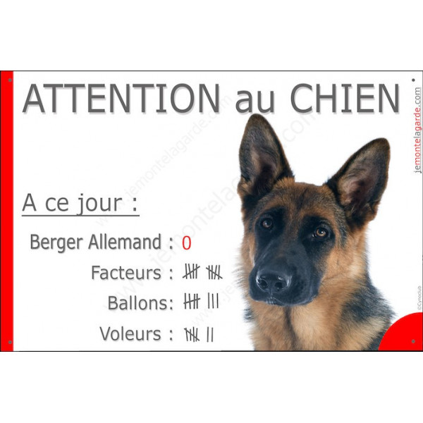 Berger Allemand Tête, Pancarte Portail drôle, affiche panneau marrant poils courts attention au chien