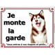 Husky Marron, Plaque portail Je monte la Garde, panneau pancarte affiche brun chocolat risques périls