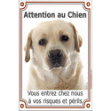 Labrador Sable plaque verticale "Attention au Chien" 24 cm VLC