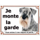 Schnauzer poivre et sel Tête, plaque portail "Je Monte la Garde, risques périls" pancarte photo panneau gris