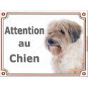 Plaque 2 tailles LUXE Attention au Chien, Terrier du Tibet fauve Tête