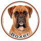 Sticker autocollant rond 15 cm, Boxer Fauve Tête, adhésif marron, photo race chien
