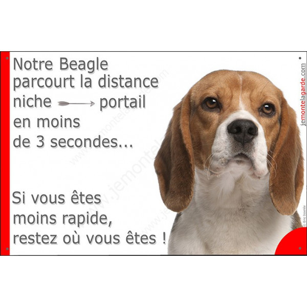 Plaque humour 24 cm, Distance Niche - Portail moins de 3 secondes, Beagle Tête, pancarte drôle marrant plaque
