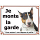 Bull Terrier tricolore Tête, plaque portail "Je Monte la Garde, risques et périls" panneau pancarte attention au chien photo