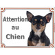Plaque portail 2 tailles Attention au Chien, Chihuahua noir et feu à poils courts Tête pancarte panneau