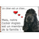 Cocker Anglais Noir Couché, Plaque Portail attention au chien membre de la famille, pancarte, affiche panneau