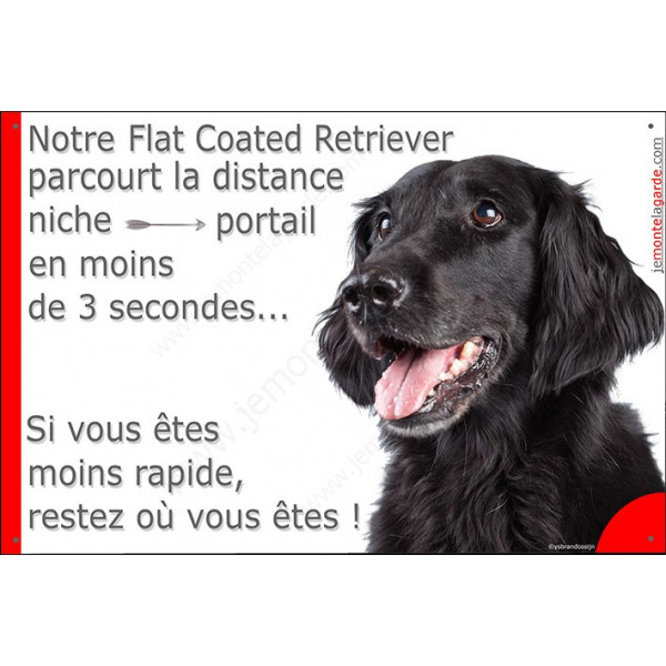 Flat Coated Tête, Plaque Portail humoristique, pancarte, affiche panneau drôle Attention chien parcourt la distance niche portai