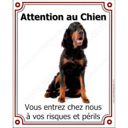 Setter Gordon assis, plaque veticale "Attention au Chien" 26,5 cm LUX