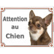 Plaque portail 2 tailles LUXE Attention au Chien, Chihuahua marron chocolat à poils courts Tête pancarte brun dilué panneau