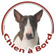 Bull Terrier bringé Tête, sticker autocollant rond "Chien à Bord" Disque photo adhésif vitre voiture bringué