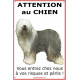 Bobtail, Pancarte Portail Verticale, attention au chien, panneau plaque affiche risques et périls