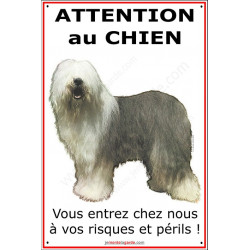 Bobtail, plaque portail "Attention au Chien" 24 cm ECO