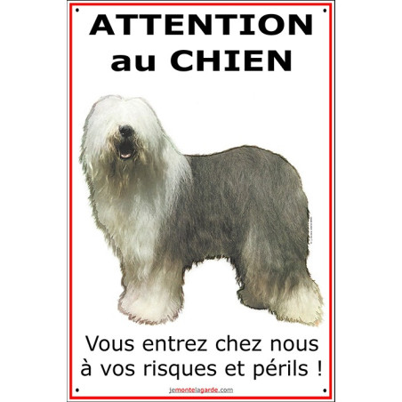 Bobtail, plaque portail "Attention au Chien"  24 cm ECO