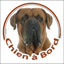 Sticker rond "Chien à Bord" 15 cm, Dogue de Bordeaux face noire Tête
