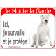 Dogue Argentin Assis, Plaque Portail Rouge "Je Monte la Garde, surveille protège" pancarte, affiche panneau attention au chien p