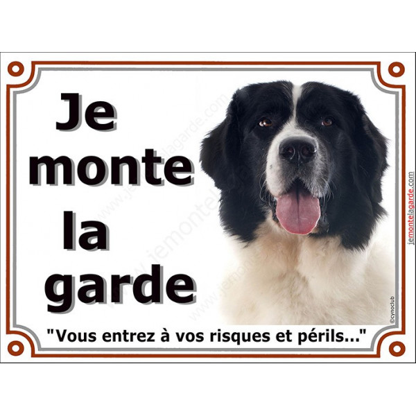 Landseer Tête, Plaque portail Je Monte la Garde, panneau affiche pancarte, risques périls attention au chien