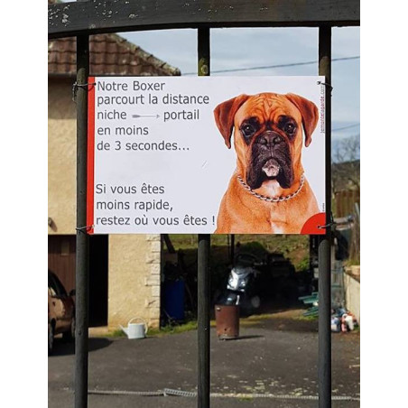 Boxer Fauve, plaque humour "distance Niche-Portail 3 secondes" 3 Tailles