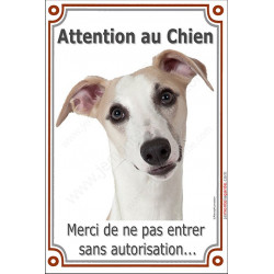 Lévrier Whippet Tête, plaque portail verticale "Attention au Chien, interdit sans autorisation" pancarte panneau photo
