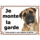 Bullmastiff fauve clair Tête, plaque portail "Je Monte la Garde risques périls" pancarte panneau photo