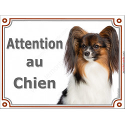 Plaque LUXE Attention au Chien, Epagneul Continental Papillon Tête, pancarte panneau