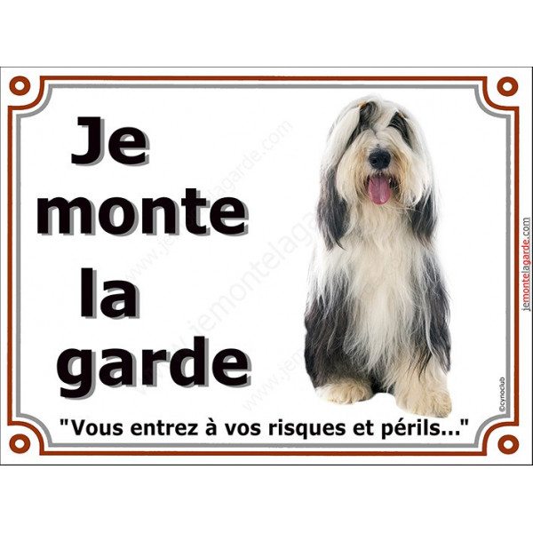 Bearded Collie Assisplaque portail "Je Monte la Garde, risques périls" pancarte panneau photo affiche Colly barbu
