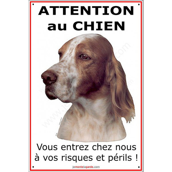 Setter Anglais Tête, Plaque portail Verticale "Attention au Chien", panneau pancarte affiche risques et périls