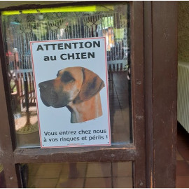 Danois Fauve, plaque portail "Attention au Chien" 24 cm ECO