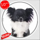 Chihuahua noir et blanc poils longs, sticker autocollant rond "photo" 15 cm intérieur/Extérieur adhésif