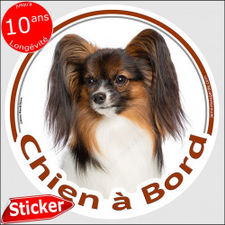 Epagneul Papillon, sticker autocollant rond "Chien à Bord" Disque photo adhésif voiture vitre