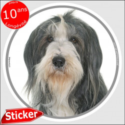 Bearded Collie Barbu noir et blanc, sticker autocollant rond "photo" 15 cm intérieur/Extérieur adhésif résistant intempéries