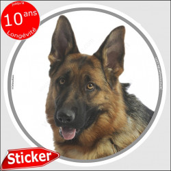 Berger Allemand noir et feu à poils courts, sticker autocollant rond "photo" 15 cm intérieur/Extérieur adhésif chien résistant