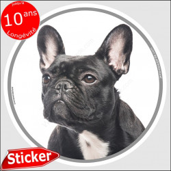 Bouledogue Français noir, sticker autocollant rond "photo" 15 cm intérieur/Extérieur