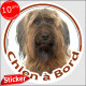 Sticker autocollant rond "Chien à Bord" 15 cm, Briard, Berger de Brie fauve marron Tête, adhésif vitre voiture, chien auto photo