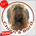 Briard fauve, sticker voiture rond "Chien à Bord" 15 cm