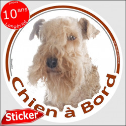 Sticker autocollant rond "Chien à Bord" 15 cm, Lakeland Terrier Tête, adhésif vitre voiture photo
