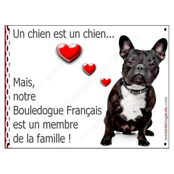 Bouledogue Français Bringé Assis, Plaque Portail un chien est un chien, membre de la famille, pancarte, affiche panneau
