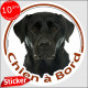 Labrador noir, sticker rond "Chien à Bord" Disque autocollant voiture, adhésif auto photo