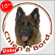 Berger Allemand poils longs ancien type, sticker rond "Chien à Bord" Disque autocollant vitre voiture adhésif photo ALTDEUTSCHE 