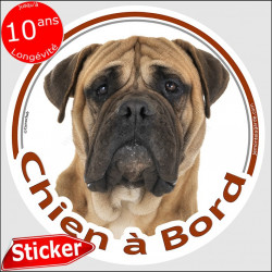 Bullmastiff fauve, sticker autocollant rond "Chien à Bord" 15 cm, adhésif voiture Bull Mastif marron beige photo