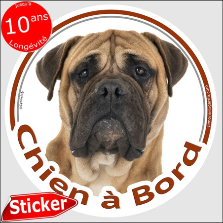 Bullmastiff fauve, sticker voiture rond "Chien à Bord" 2 Tailles