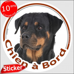 Rottweiler, sticker autocollant rond "Chien à Bord" 15 cm, adhésif voiture Rott photo