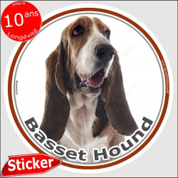 Basset Hound, sticker photo rond 15 cm