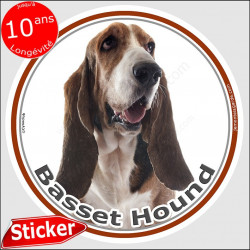 Basset Hund tricolore, sticker rond intérieur/extérieur, autocollant photo adhésif Hound