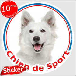 Berger Blanc, sticker rond "Chien de Sport" 15 cm, intérieur/Extérieur