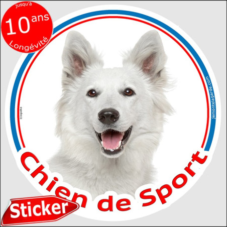 Berger Blanc Suisse, sticker rond photo "Chien de Sport" résiste pluie soleil gel, idée cadeau, 2 Tailles D Berger Blanc Suisse, sticker rond photo "Chien de Sport" résiste pluie soleil gel, idée cadeau, 2 Tailles D