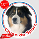Aussie Tricolore noir, sticker rond "Chien de Sport" 15 cm, intérieur/Extérieur