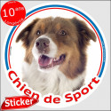 Aussie Tricolore rouge, sticker rond "Chien de Sport" 15 cm