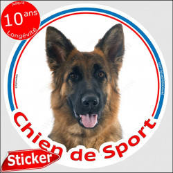 Berger Allemand poils mi-longs, sticker rond "Chien de Sport" Disque photo intérieur/Extérieur, autocollant agility BA